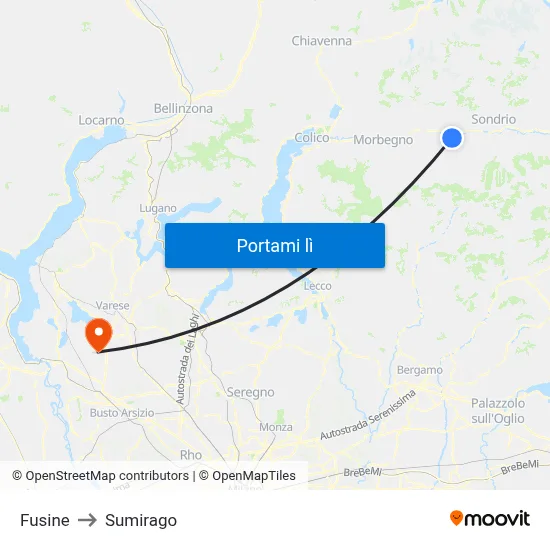Fusine to Sumirago map