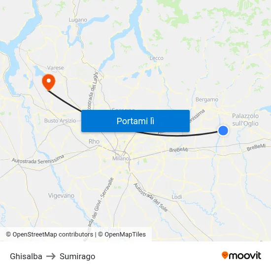 Ghisalba to Sumirago map
