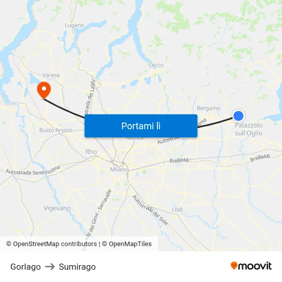 Gorlago to Sumirago map