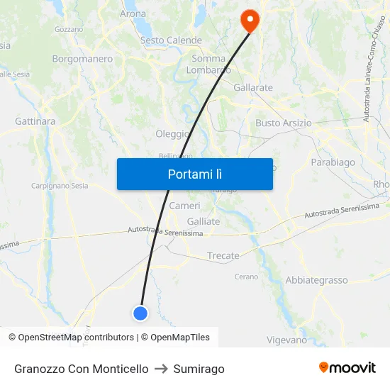 Granozzo Con Monticello to Sumirago map