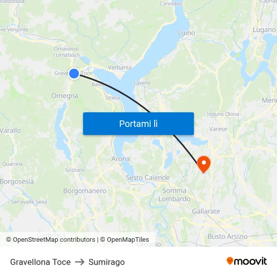 Gravellona Toce to Sumirago map