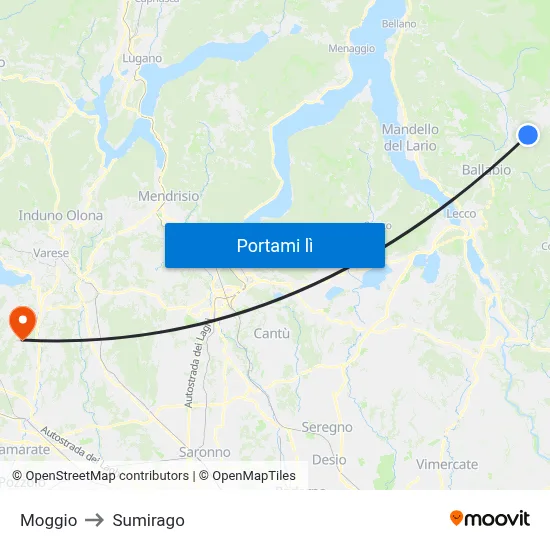 Moggio to Sumirago map