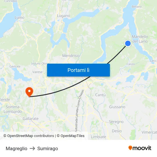 Magreglio to Sumirago map