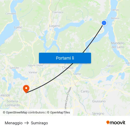 Menaggio to Sumirago map