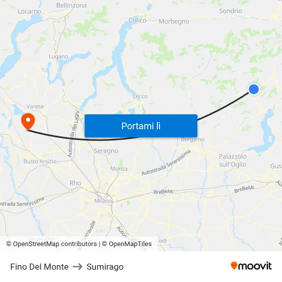 Fino Del Monte to Sumirago map