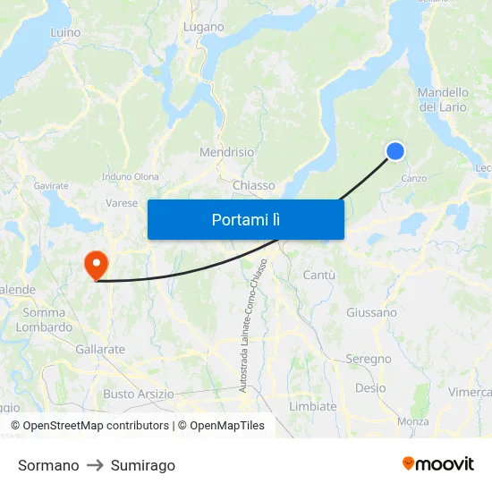 Sormano to Sumirago map