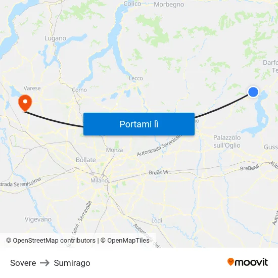 Sovere to Sumirago map