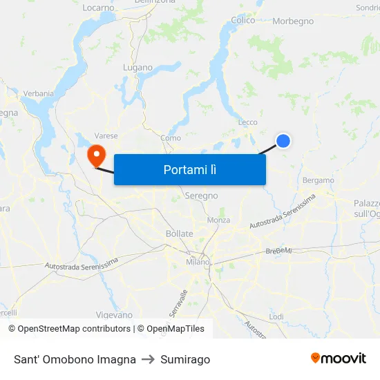 Sant' Omobono Imagna to Sumirago map