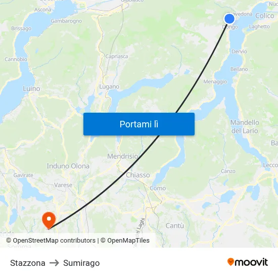 Stazzona to Sumirago map