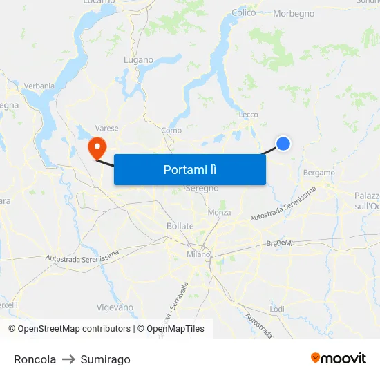 Roncola to Sumirago map