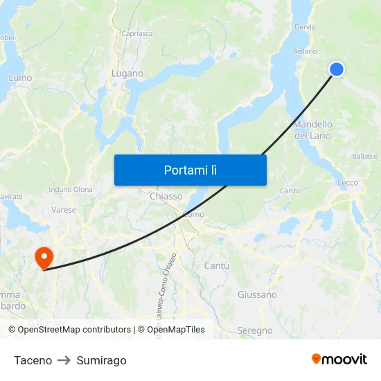Taceno to Sumirago map