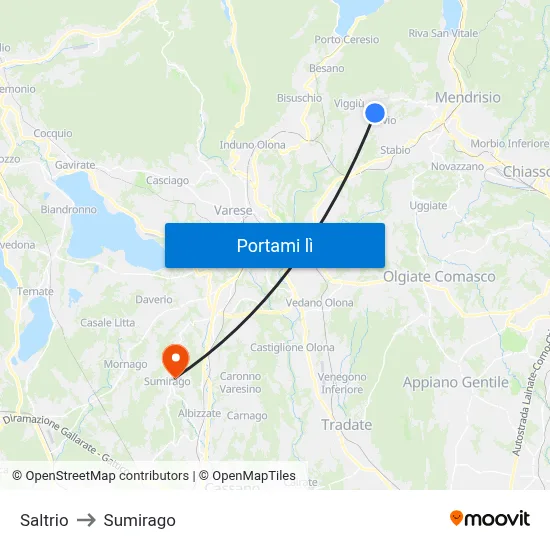 Saltrio to Sumirago map