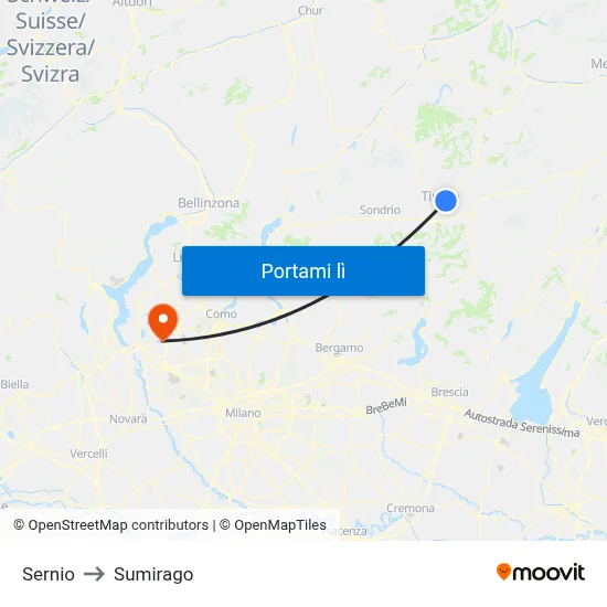 Sernio to Sumirago map