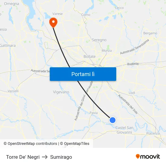 Torre De' Negri to Sumirago map