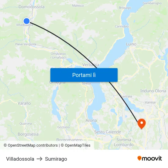Villadossola to Sumirago map