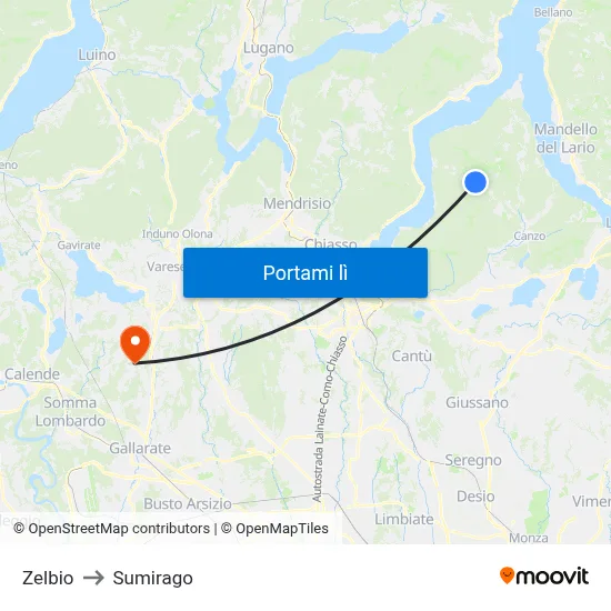 Zelbio to Sumirago map