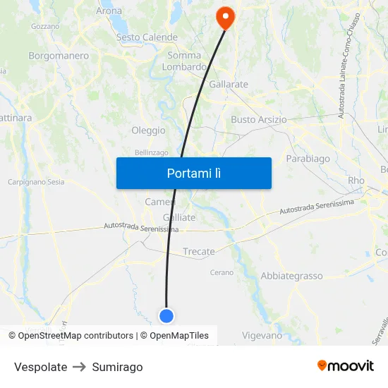 Vespolate to Sumirago map