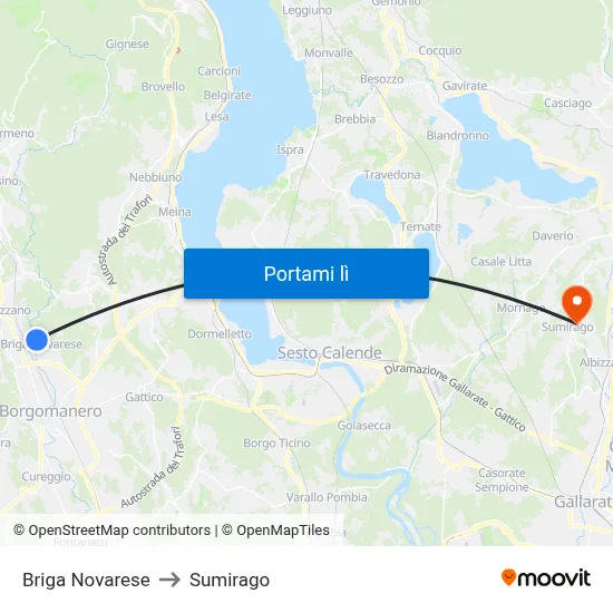 Briga Novarese to Sumirago map
