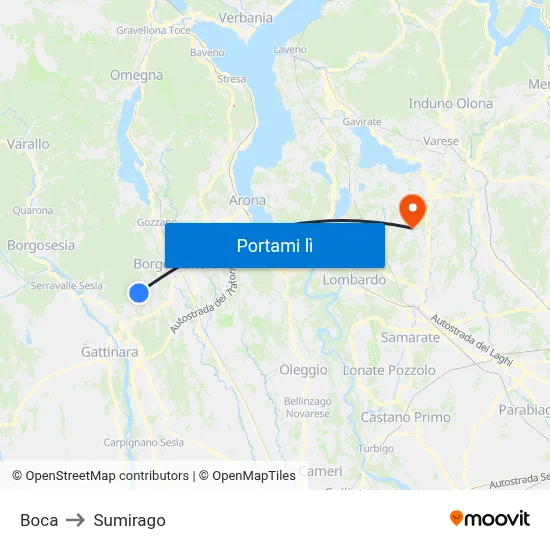 Boca to Sumirago map