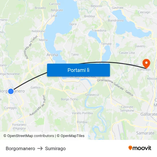 Borgomanero to Sumirago map