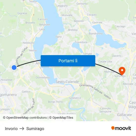 Invorio to Sumirago map