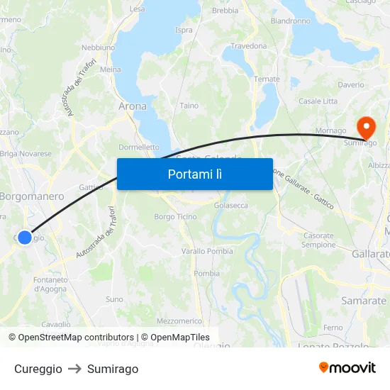 Cureggio to Sumirago map