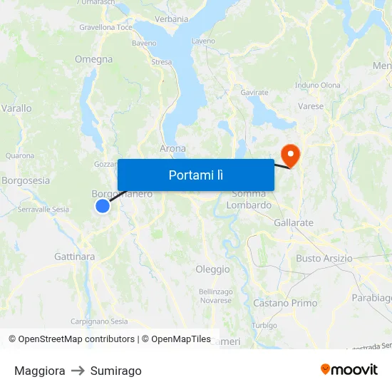 Maggiora to Sumirago map