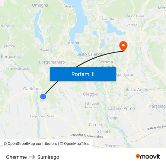 Ghemme to Sumirago map