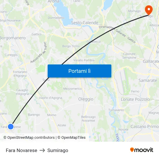 Fara Novarese to Sumirago map