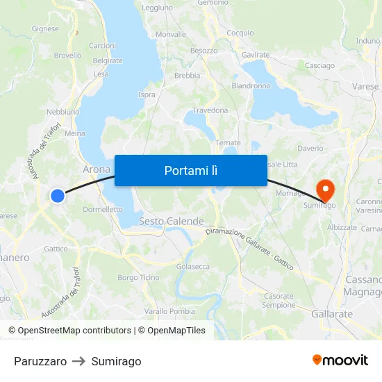 Paruzzaro to Sumirago map