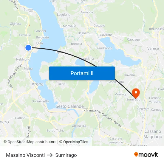 Massino Visconti to Sumirago map