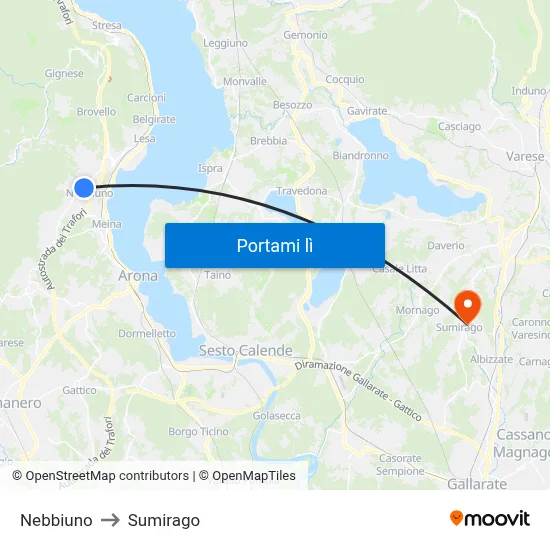 Nebbiuno to Sumirago map