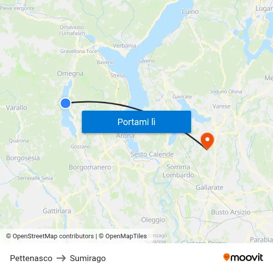 Pettenasco to Sumirago map