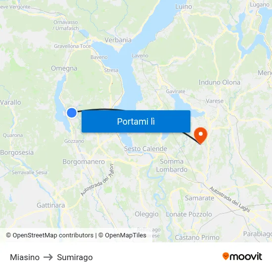 Miasino to Sumirago map