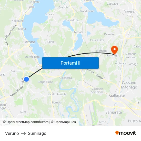 Veruno to Sumirago map