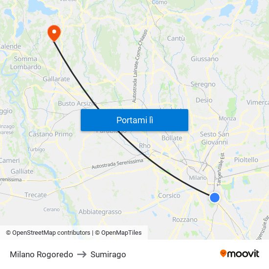 Milano Rogoredo to Sumirago map