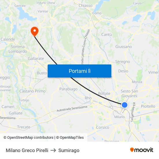 Milano Greco Pirelli to Sumirago map