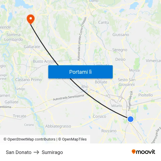 San Donato to Sumirago map