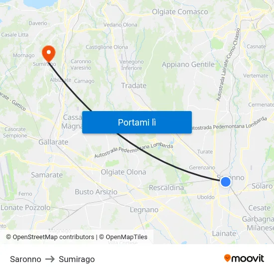 Saronno to Sumirago map