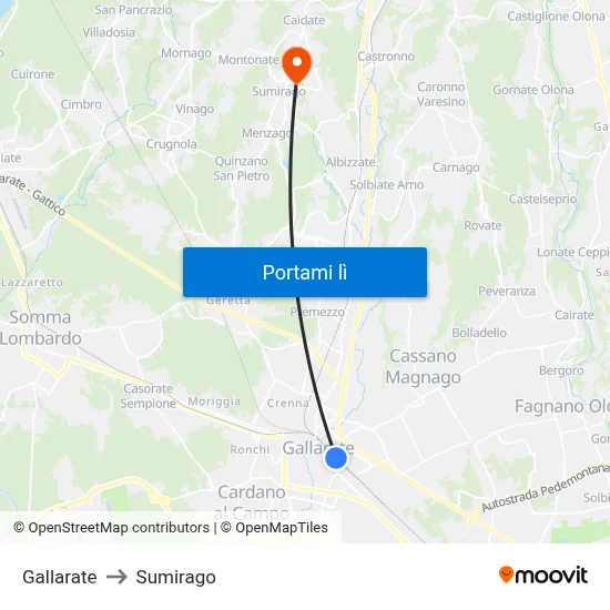 Gallarate to Sumirago map