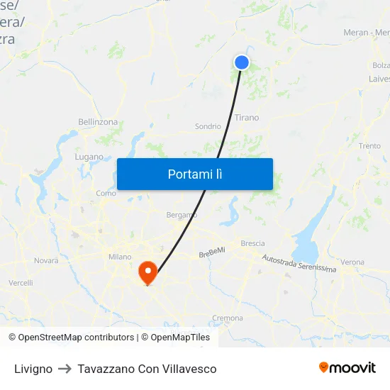 Livigno to Tavazzano Con Villavesco map