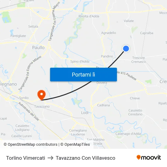 Torlino Vimercati to Tavazzano Con Villavesco map