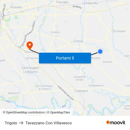 Trigolo to Tavazzano Con Villavesco map
