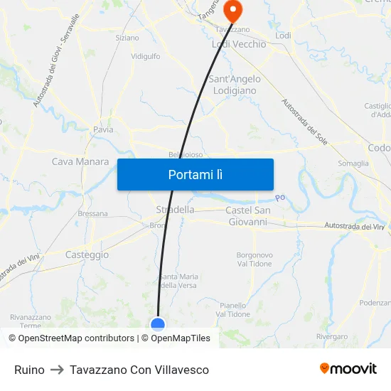 Ruino to Tavazzano Con Villavesco map