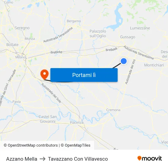 Azzano Mella to Tavazzano Con Villavesco map