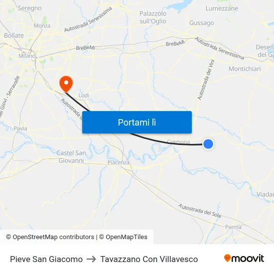 Pieve San Giacomo to Tavazzano Con Villavesco map
