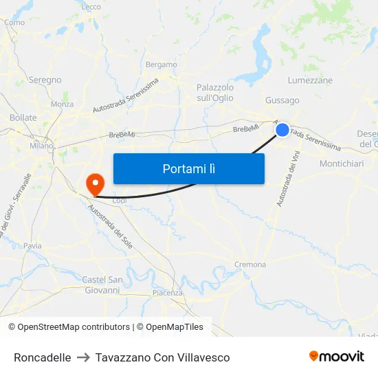 Roncadelle to Tavazzano Con Villavesco map