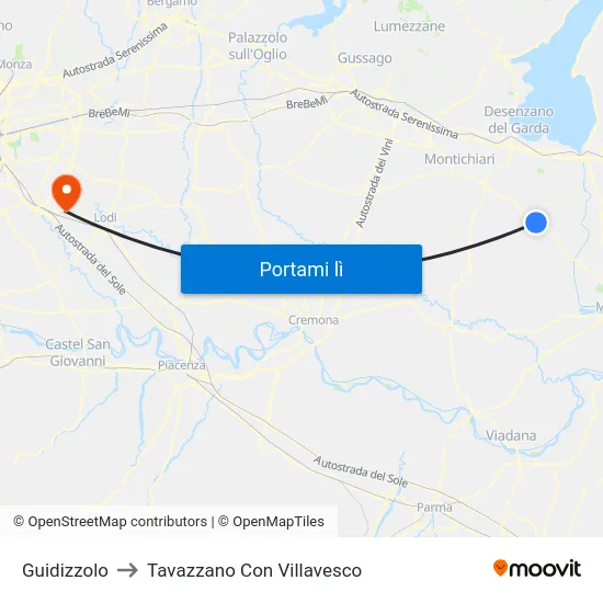 Guidizzolo to Tavazzano Con Villavesco map