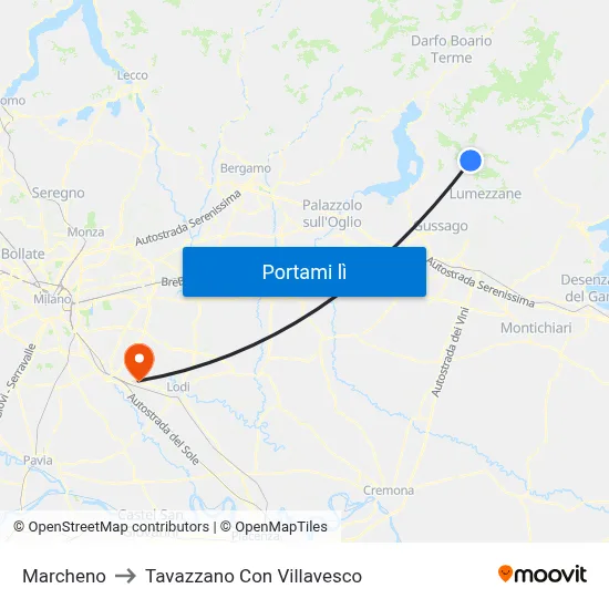 Marcheno to Tavazzano Con Villavesco map