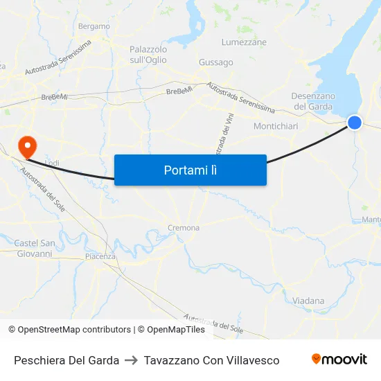 Peschiera Del Garda to Tavazzano Con Villavesco map